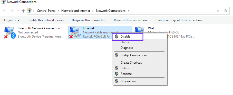 disable network